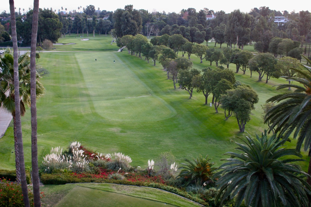 Riviera GC- hole 1 from from the Ben Hogan room
